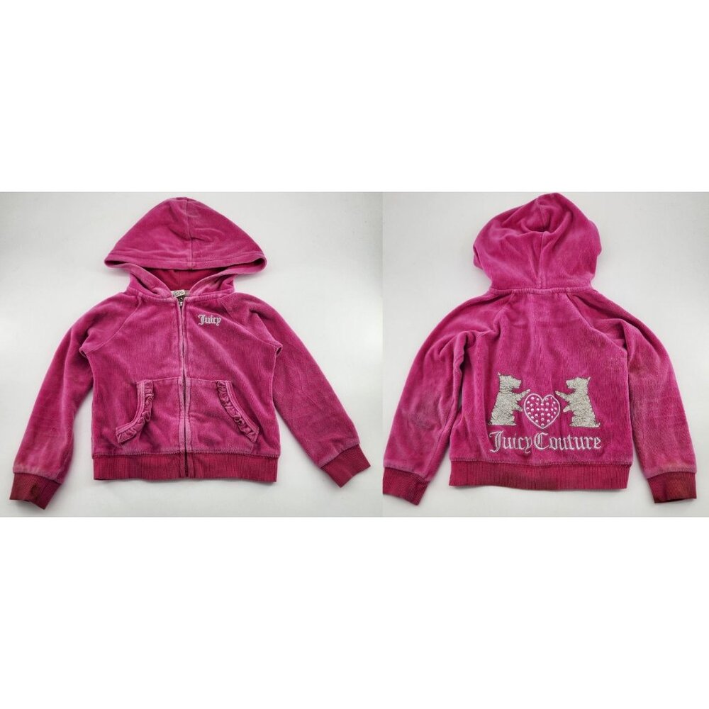 Juicy Couture Girls Velour Full Zip Hoodie Jacket Scottie Dog Crown Pink Size 3T